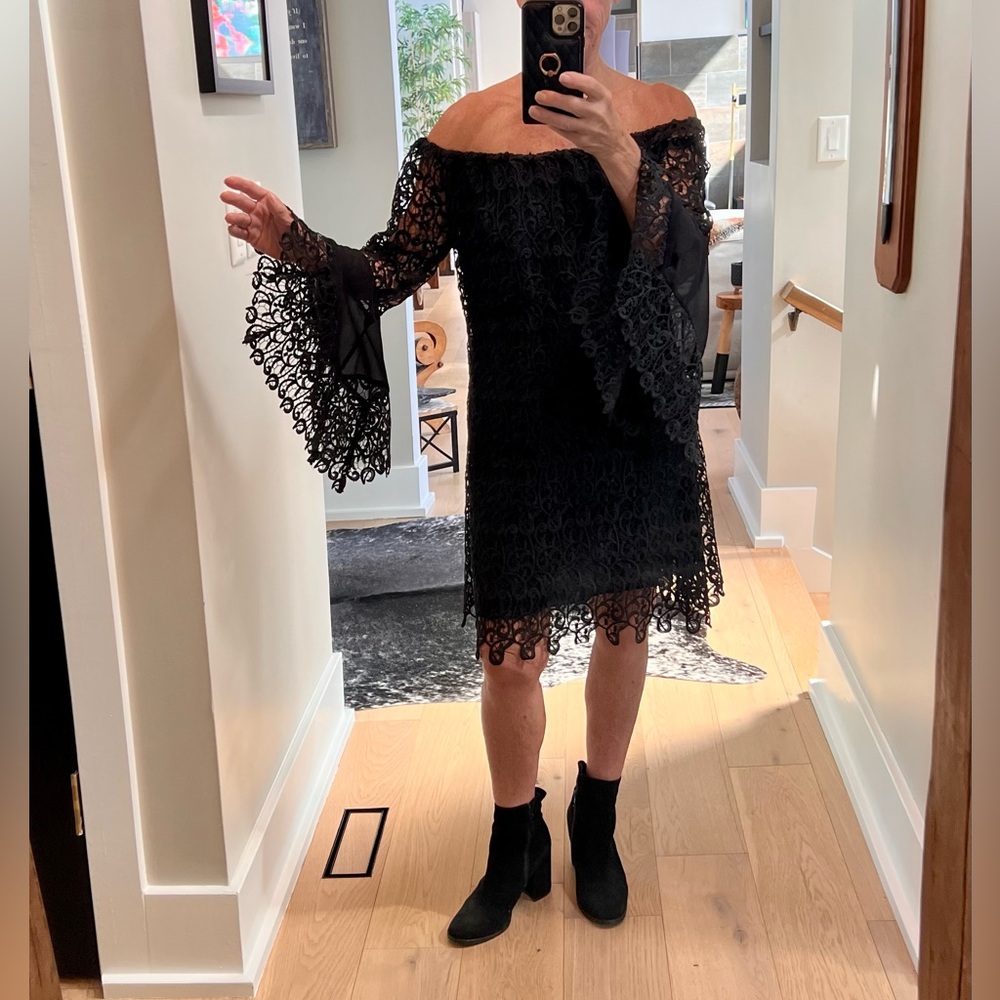 NEW black lace fully lined dress worn once to a wedding